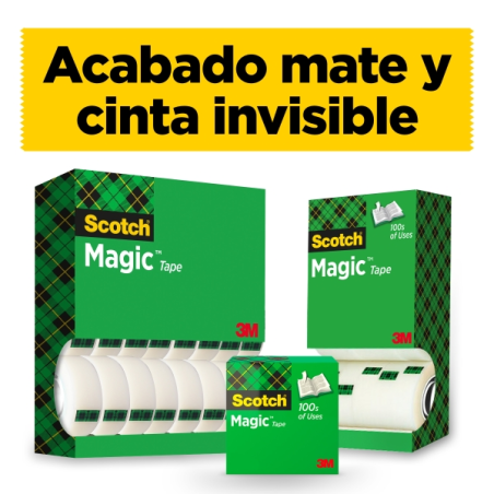 Ruban adhésif invisible Scotch Magic - 19 mm x 66 m - Transparent
