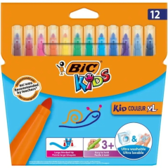 Bic Kids Couleur XL Lot de 12 marqueurs - Pointe large - Lavable - Couleurs assorties