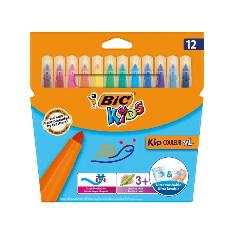 Bic Kids Couleur XL Lot de 12 marqueurs - Pointe large - Lavable - Couleurs assorties