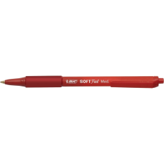 LOT de 12 Stylo à bille rétractable Bic Soft Feel - Pointe moyenne 1 mm - Corps translucide avec grip - Couleur rouge