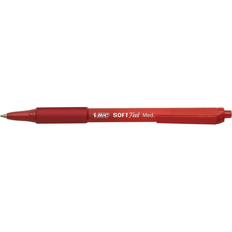 LOT de 12 Stylo à bille rétractable Bic Soft Feel - Pointe moyenne 1 mm - Corps translucide avec grip - Couleur rouge