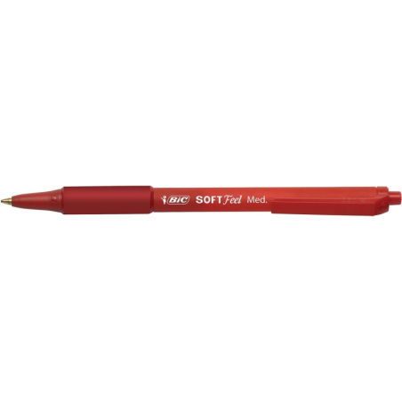 LOT de 12 Stylo à bille rétractable Bic Soft Feel - Pointe moyenne 1 mm - Corps translucide avec grip - Couleur rouge