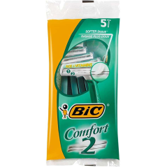 Bic Confort 2 Pack de 5 Rasoirs Jetables 2 Lames - Bande Lubrifiante à l'Aloe Vera