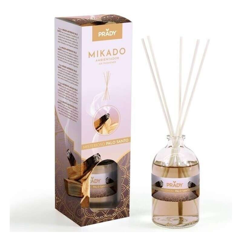 Désodorisant Prady Mikado Mysterious Palo Santo - Bouteille en verre de 100 ml et baguettes de diffusion