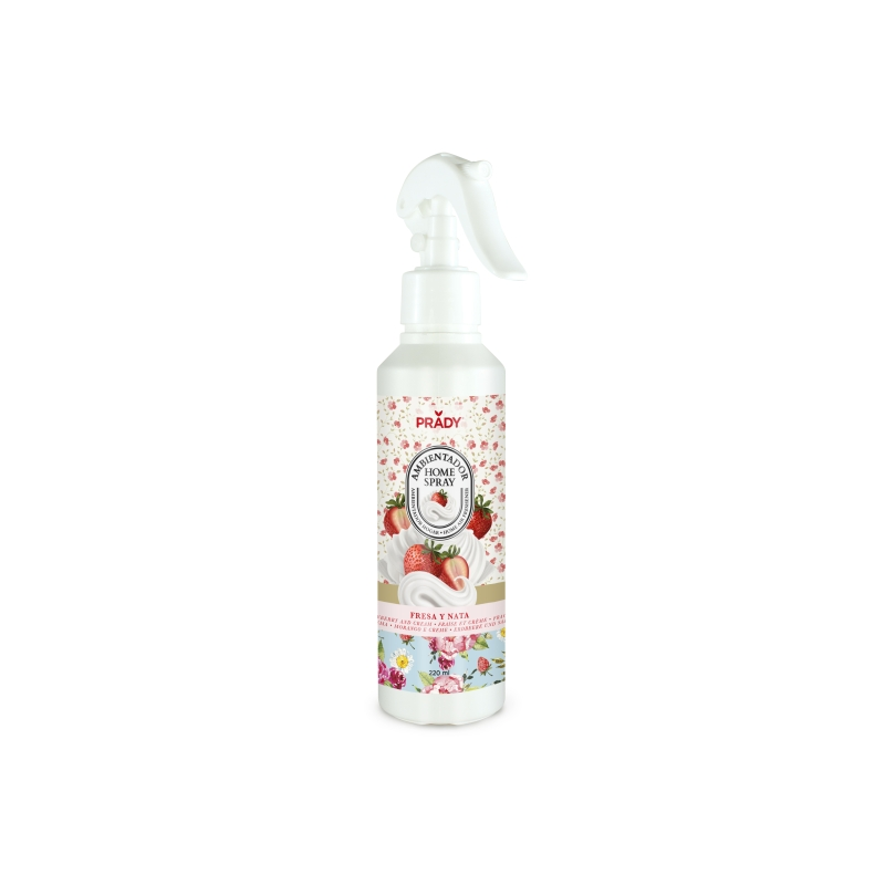 Spray désodorisant Prady Home Crème et Fraise - Flacon de 220 ml - Flacon vaporisateur
