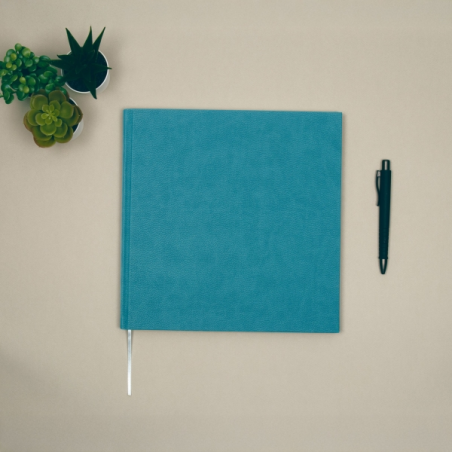 Livre d'or Finocam pour signatures - 80 feuilles - 250 x 250 mm - Papier ivoire 120 g/m² - Couverture en similicuir - Bleu