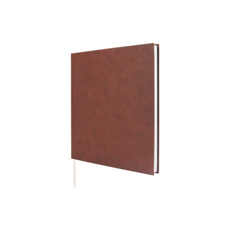 Livre d'or Finocam pour événements - 80 feuilles - 250 x 250 mm - Papier ivoire 120 g/m² - Couverture en similicuir - Marron
