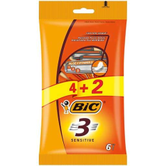 Bic Sensitive Lot de 3 Rasoirs Jetables 4+2 3 Lames - Bande Lubrifiante à l'Aloe Vera