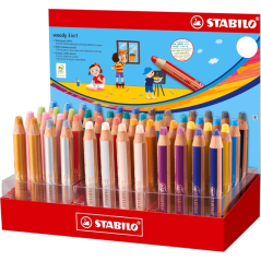 Présentoir Stabilo Woody 3 en 1 avec 48 crayons de couleur - Crayon de couleur, crayon de cire et aquarelle, tout en un - Mine X