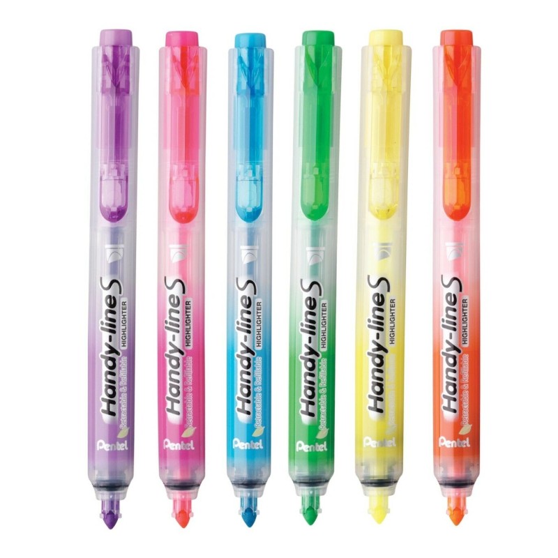 Marqueurs fluorescents rétractables Pentel Handy Line S x6