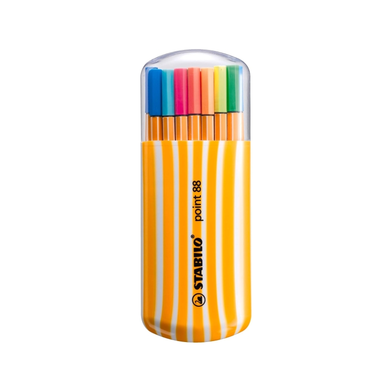 Stabilo Point 88 Zebrui, lot de 20 feutres à pointe fine – 15 couleurs standard et 5 couleurs néon – Largeur de trait : 0,4 mm –
