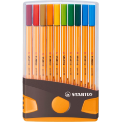 Stabilo Point 88, lot de 20 feutres à pointe fine (0,4 mm), encre à base d'eau, adaptés aux règles et gabarits, couleurs assorti