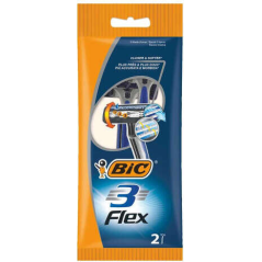 Bic Flex 3 Pack de 2 Rasoirs Jetables 3 Lames - Tête Pivotante - Bande Lubrifiante à l'Aloe Vera
