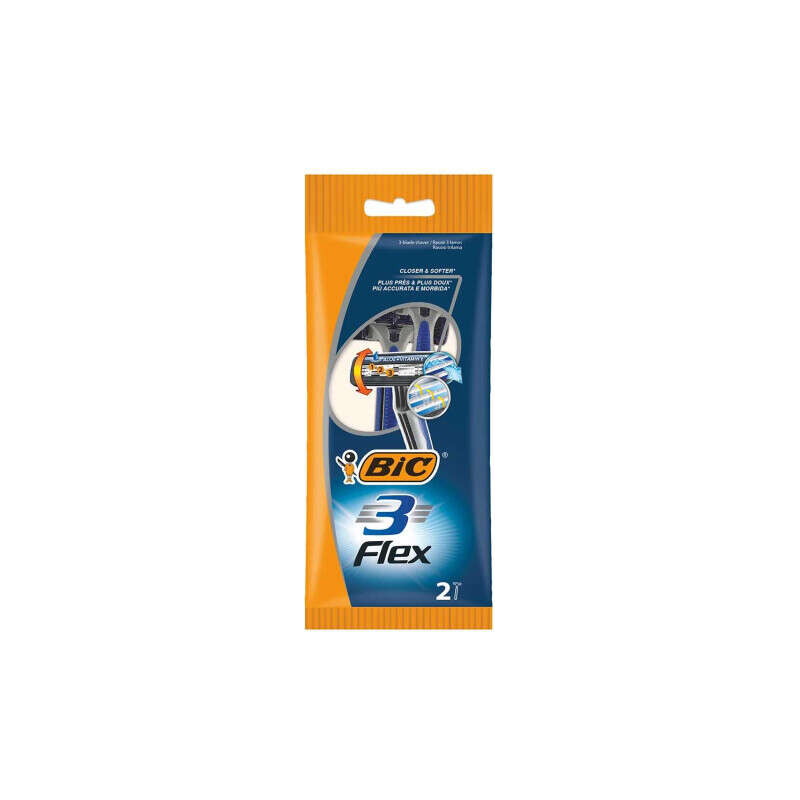 Bic Flex 3 Pack de 2 Rasoirs Jetables 3 Lames - Tête Pivotante - Bande Lubrifiante à l'Aloe Vera