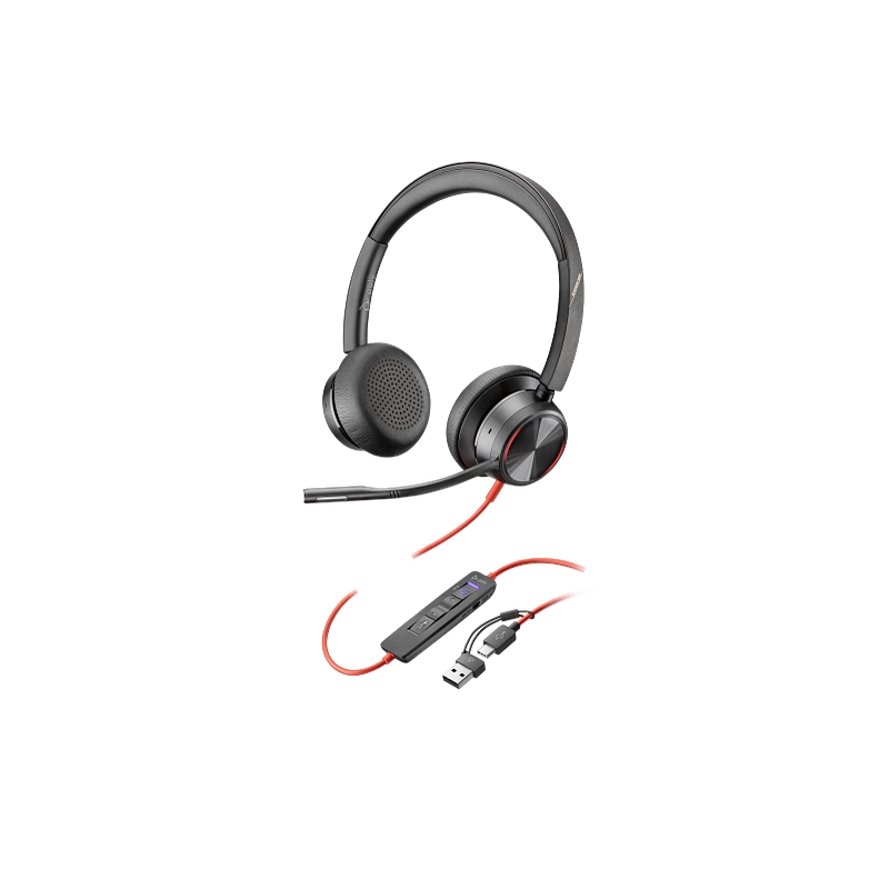 Casque HP Poly Blackwire 8225 avec microphone - Réduction du bruit - USB-C/A - Réduction de bruit active hybride avancée - Comma