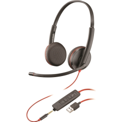 Plantronics Blackwire C3225 Casque avec Microphone USB / Jack 3,5 mm - Coussinets rembourrés - Commandes par câble - Couleur Noi