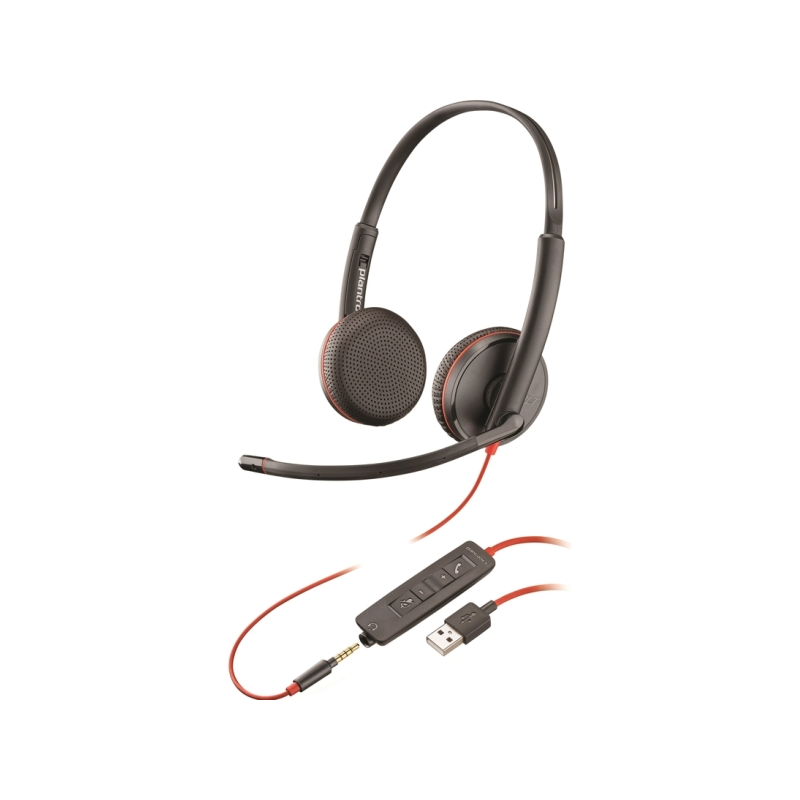 Plantronics Blackwire C3225 Casque avec Microphone USB / Jack 3,5 mm - Coussinets rembourrés - Commandes par câble - Couleur Noi
