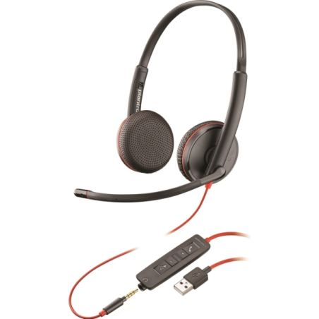 Plantronics Blackwire C3225 Casque avec Microphone USB / Jack 3,5 mm - Coussinets rembourrés - Commandes par câble - Couleur Noi