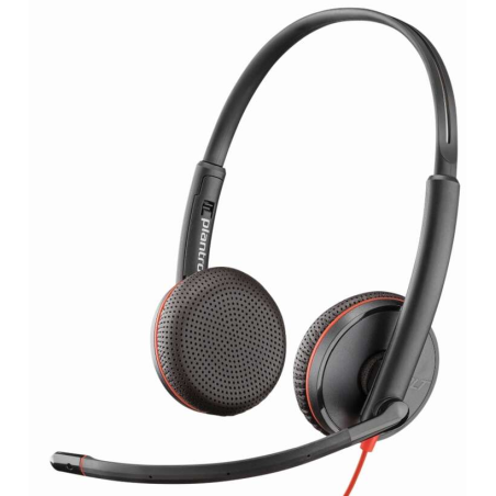 Plantronics Blackwire C3225 Casque avec Microphone USB / Jack 3,5 mm - Coussinets rembourrés - Commandes par câble - Couleur Noi