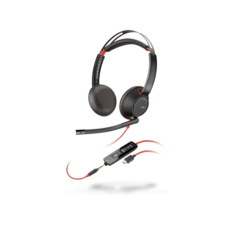 Plantronics Blackwire C5220 Casque USB-C avec microphone - Suppression du bruit - Bandeau en métal rembourré - Coussinets en cui