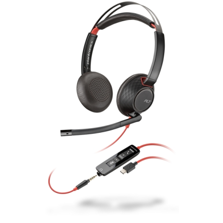 Plantronics Blackwire C5220 Casque USB-C avec microphone - Suppression du bruit - Bandeau en métal rembourré - Coussinets en cui