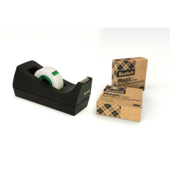 Dévidoir de ruban adhésif Scotch - Pour rubans jusqu'à 19 mm x 33 m - 66 % de colle végétale - Comprend 3 rubans - Noir