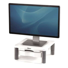 Fellowes Monitor Stand Plus - Réglable en 5 Hauteurs - Tiroir de Rangement - Jusqu'à 36 kg - Couleur Gris