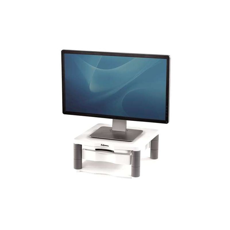 Fellowes Monitor Stand Plus - Réglable en 5 Hauteurs - Tiroir de Rangement - Jusqu'à 36 kg - Couleur Gris