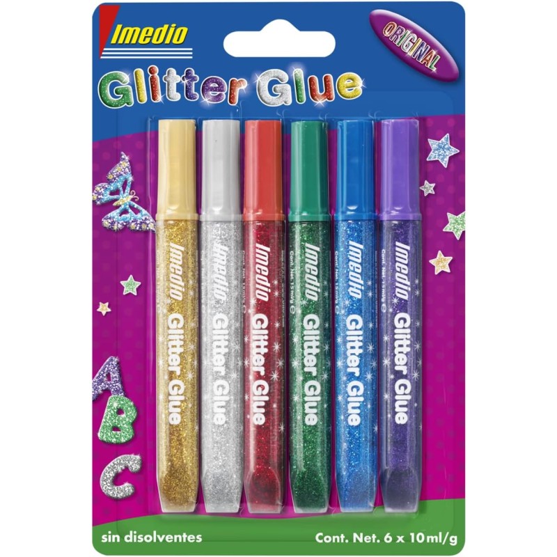 LOT de 10 Imedio Colle Pailletée "Originale" Pack de 6 Tubes de Colle Pailletée 10 ml - Pour Différents Matériaux - Tube Extra