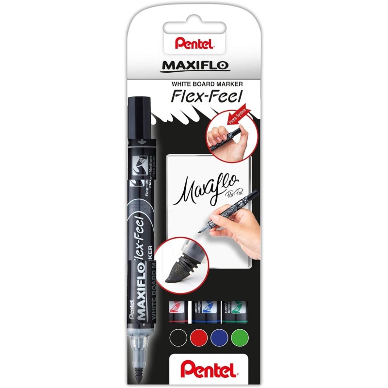 Pentel Maxiflo Flex-Feel Marqueurs Tableau Blanc x4 Pointe 4,6 mm Pentel Maxiflo Flex-Feel Marqueurs Tableau Blanc x4 Pointe 4,6 mm