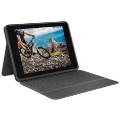 Logitech Rugged Folio Case avec clavier sans fil pour iPad 7e et 8e génération 10,2" - Saisie silencieuse - Touches d'accès dire