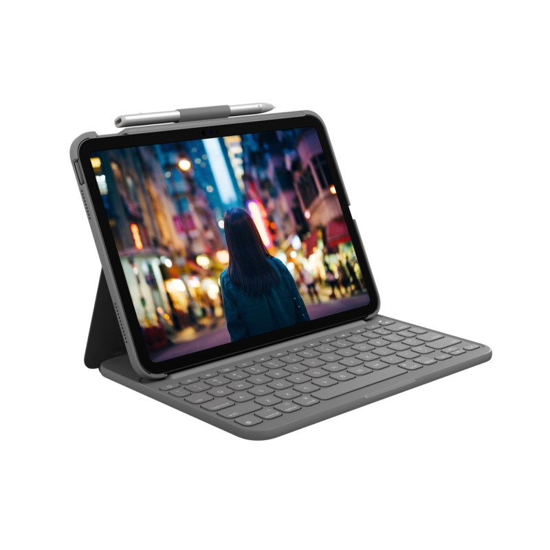 Étui clavier Logitech Slim Folio pour iPad (10e génération et A16) - Jusqu'à 3 ans d'autonomie - Tissu résistant à l'eau - Graph