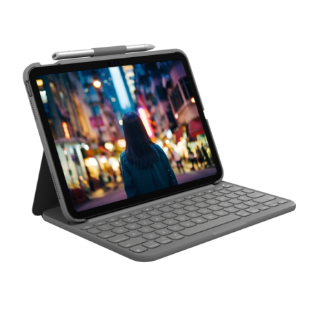 Étui clavier Logitech Slim Folio pour iPad (10e génération et A16) - Jusqu'à 3 ans d'autonomie - Tissu résistant à l'eau - Graph