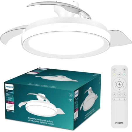Philips Bliss DC Fan Ceiling Ventilador de Techo con Luz LED Hasta 6500K - Aspas Retractiles - 35W Ventilador + 28W Luz - Mando