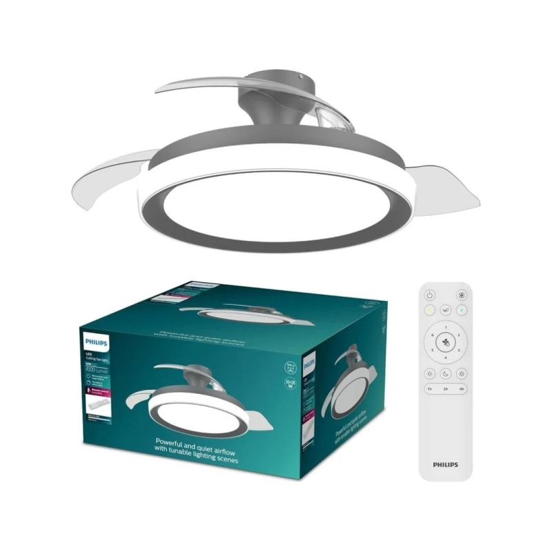 Philips Bliss DC Fan Ceiling Ventilador de Techo con Luz LED Hasta 6500K - Aspas Retractiles - 35W Ventilador + 28W Luz - Mando