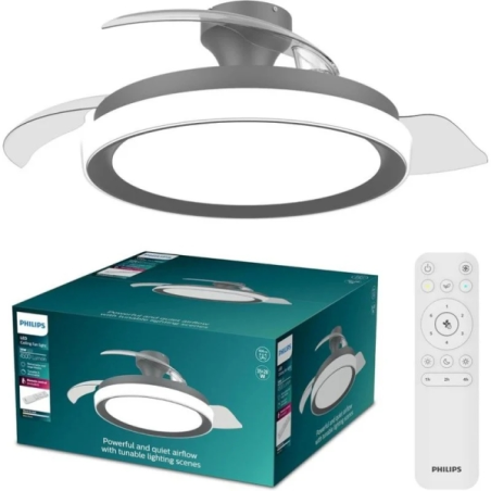 Philips Bliss DC Fan Ceiling Ventilador de Techo con Luz LED Hasta 6500K - Aspas Retractiles - 35W Ventilador + 28W Luz - Mando