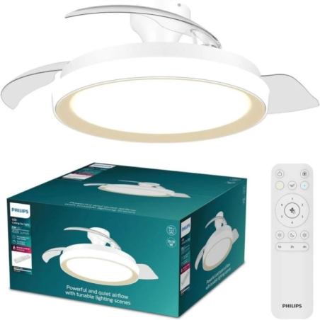 Philips Bliss DC Fan Ceiling Ventilador de Techo con Luz LED Hasta 6500K - Aspas Retractiles - 35W Ventilador + 28W Luz - Mando