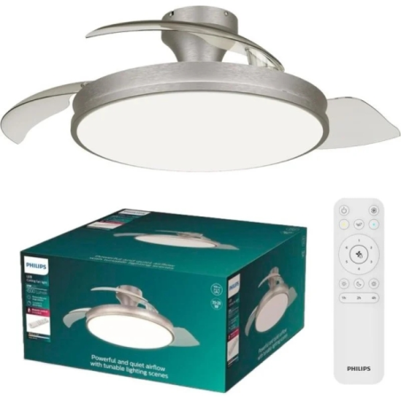 Philips Atlas DC Fan Ceiling Ventilador de Techo con Luz LED Hasta 6500K - Aspas Retractiles - 35W Ventilador + 28W Luz - Mando