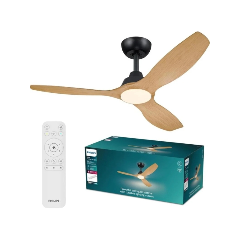 Philips Olas Fan Ceiling Ventilador de Techo con Luz LED Hasta 6500K - Aspas Fijas - 35W Ventilador + 24W Luz - Mando a Distanci