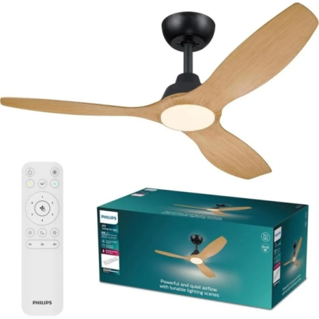 Philips Olas Fan Ceiling Ventilador de Techo con Luz LED Hasta 6500K - Aspas Fijas - 35W Ventilador + 24W Luz - Mando a Distanci