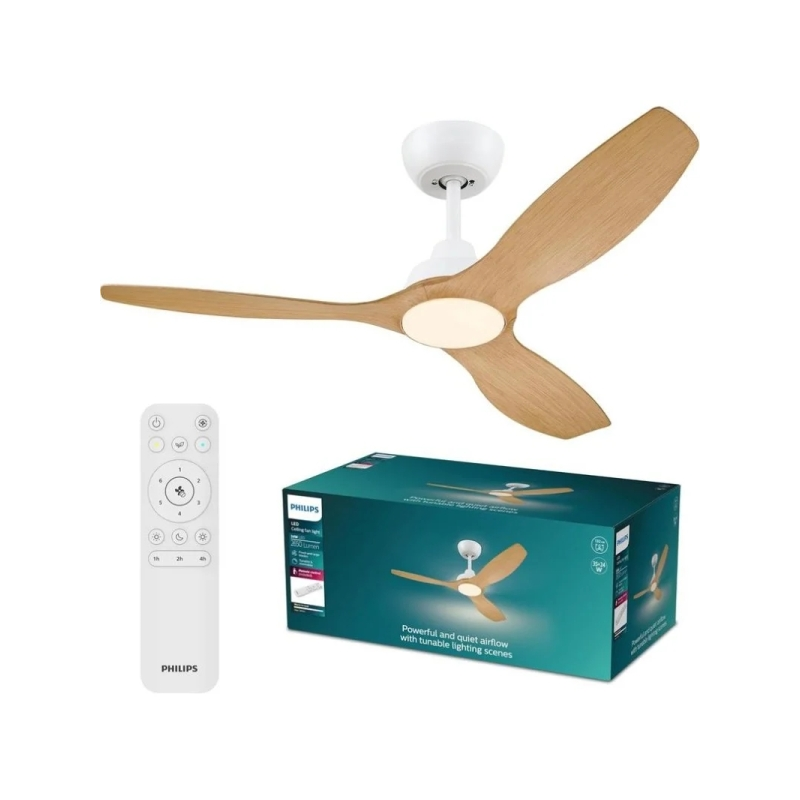 Philips Olas Fan Ceiling Ventilador de Techo con Luz LED Hasta 6500K - Aspas Fijas - 35W Ventilador + 24W Luz - Mando a Distanci
