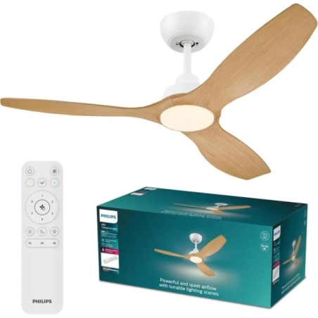 Philips Olas Fan Ceiling Ventilador de Techo con Luz LED Hasta 6500K - Aspas Fijas - 35W Ventilador + 24W Luz - Mando a Distanci