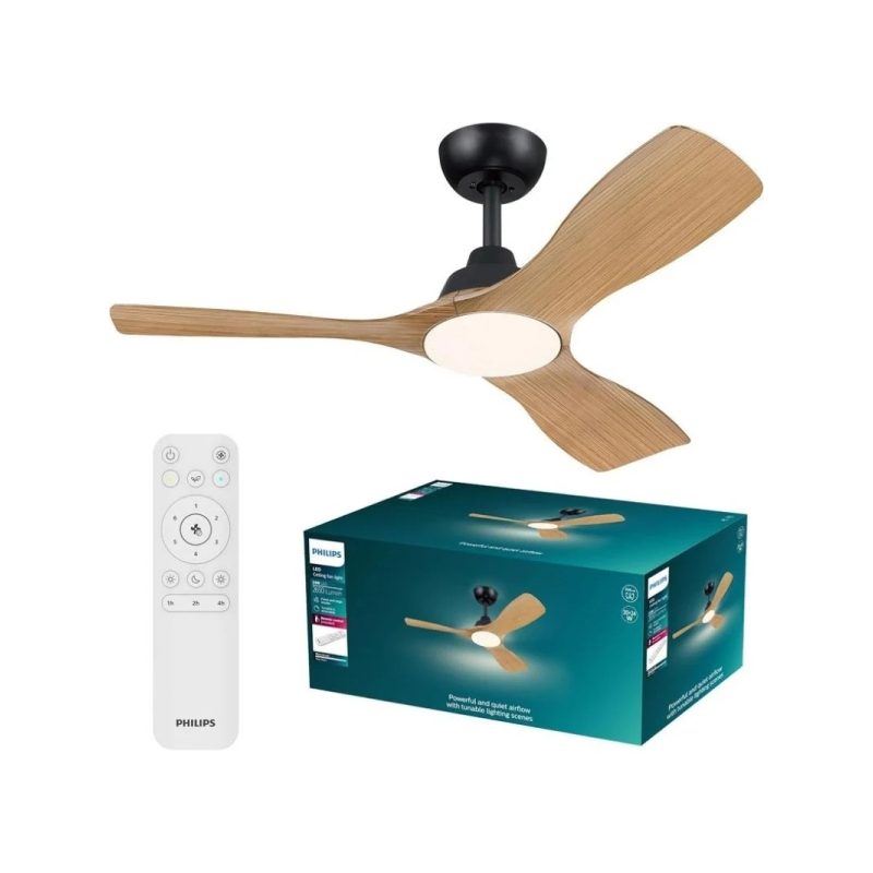 Philips Olas Fan Ceiling Ventilador de Techo con Luz LED Hasta 6500K - Aspas Fijas - 30W Ventilador + 24W Luz - Mando a Distanci