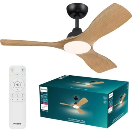 Philips Olas Fan Ceiling Ventilador de Techo con Luz LED Hasta 6500K - Aspas Fijas - 30W Ventilador + 24W Luz - Mando a Distanci