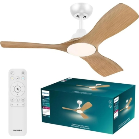 Philips Olas Fan Ceiling Ventilador de Techo con Luz LED Hasta 6500K - Aspas Fijas - 30W Ventilador + 24W Luz - Mando a Distanci