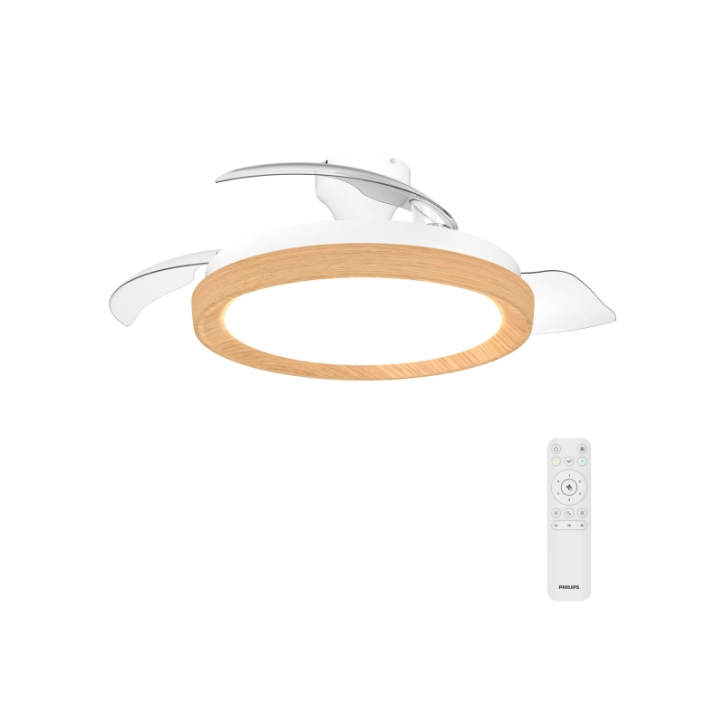 Philips Bliss DC Fan Ceiling Ventilador de Techo con Luz LED Hasta 6500K - Aspas Retractiles - 35W Ventilador + 28W Luz - Mando