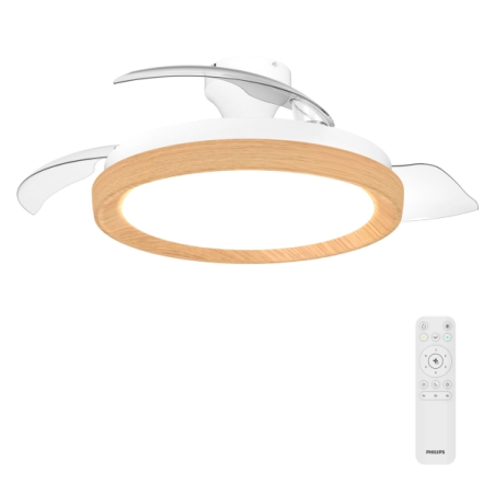 Philips Bliss DC Fan Ceiling Ventilador de Techo con Luz LED Hasta 6500K - Aspas Retractiles - 35W Ventilador + 28W Luz - Mando