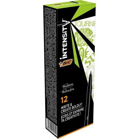 LOT de 12 Bic Intensity Marqueur à pointe fine 0,8 mm - Ligne 0,4 mm - Encre à base d'eau - Couleur vert citron