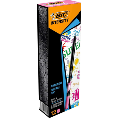 LOT de 12 Bic Intensity Marqueur à pointe fine 0,8 mm - Ligne 0,4 mm - Encre à base d'eau - Couleur rose