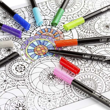 LOT de 12 Bic Intensity Marqueur à pointe fine 0,8 mm - Ligne 0,4 mm - Encre à base d'eau - Couleur Violet